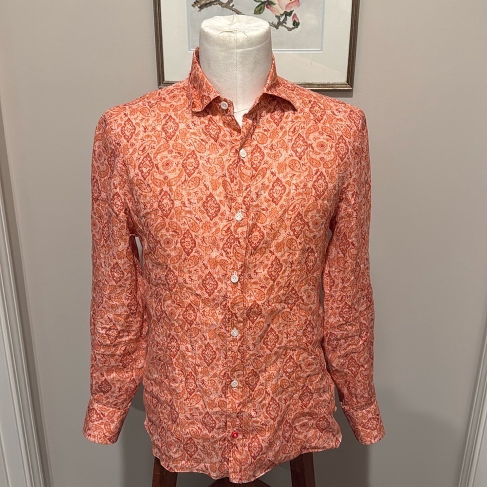 Isaia - Long Sleeve Printed Button Down Dress Shirt - Size 15.5